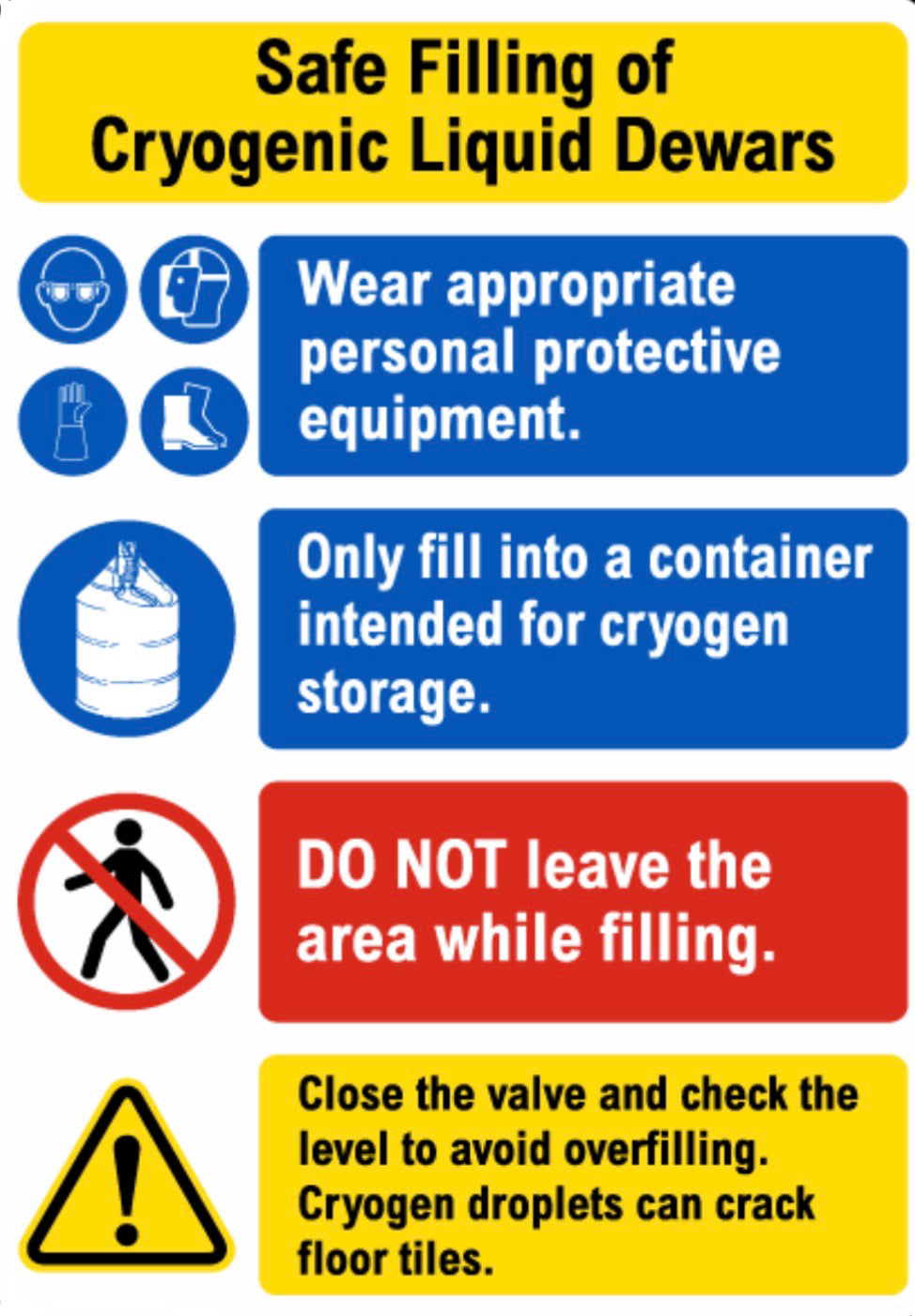 Cryogenic Liquid Dewar Filling Safety Sign – 8.5×11 Waterproof Adhesive Decal