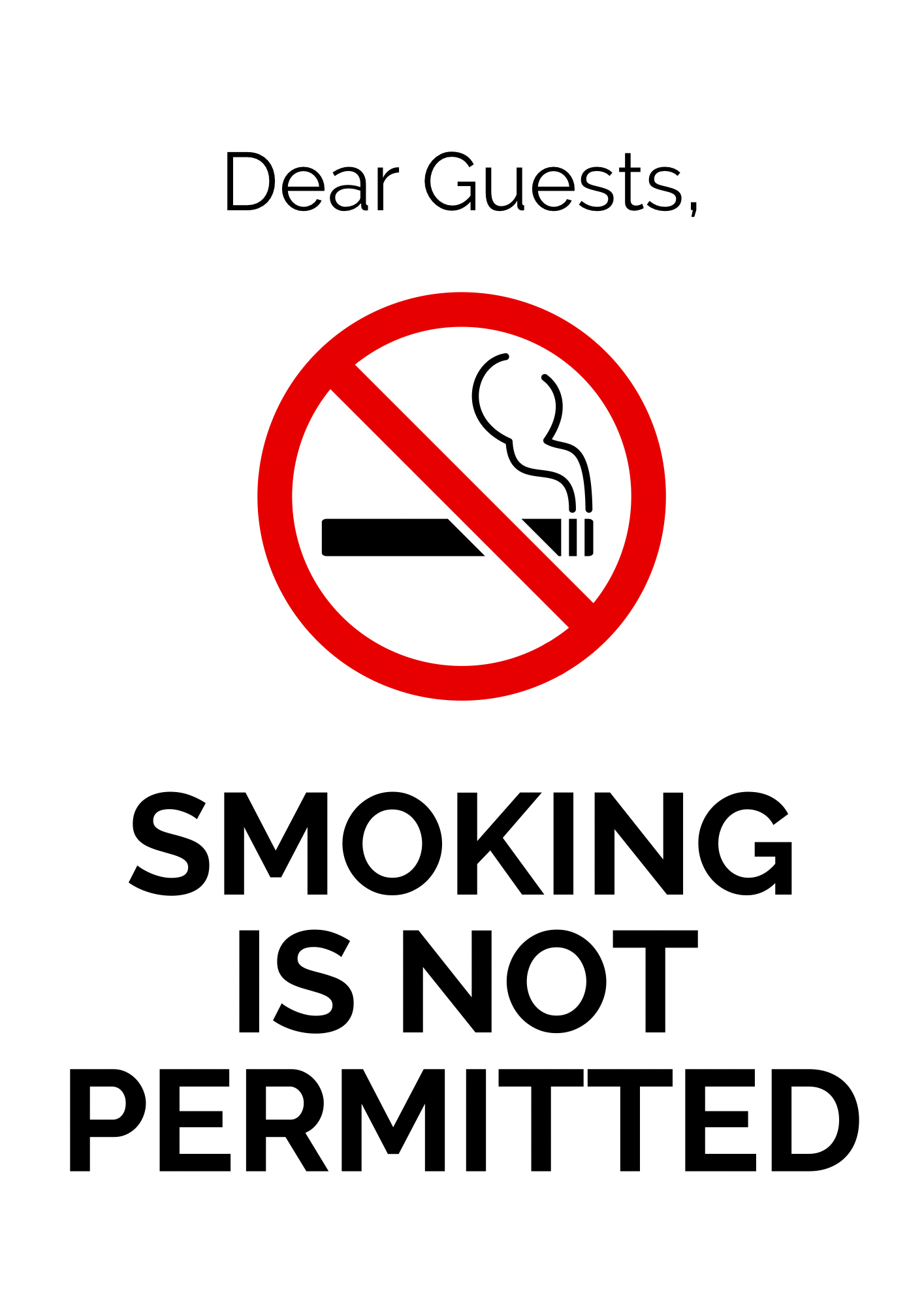 No Smoking Sign – “Dear Guests, Smoking Is Not Permitted” | Indoor/Outdoor Safety Decal (8.5 × 11 in) | CGAP Safety