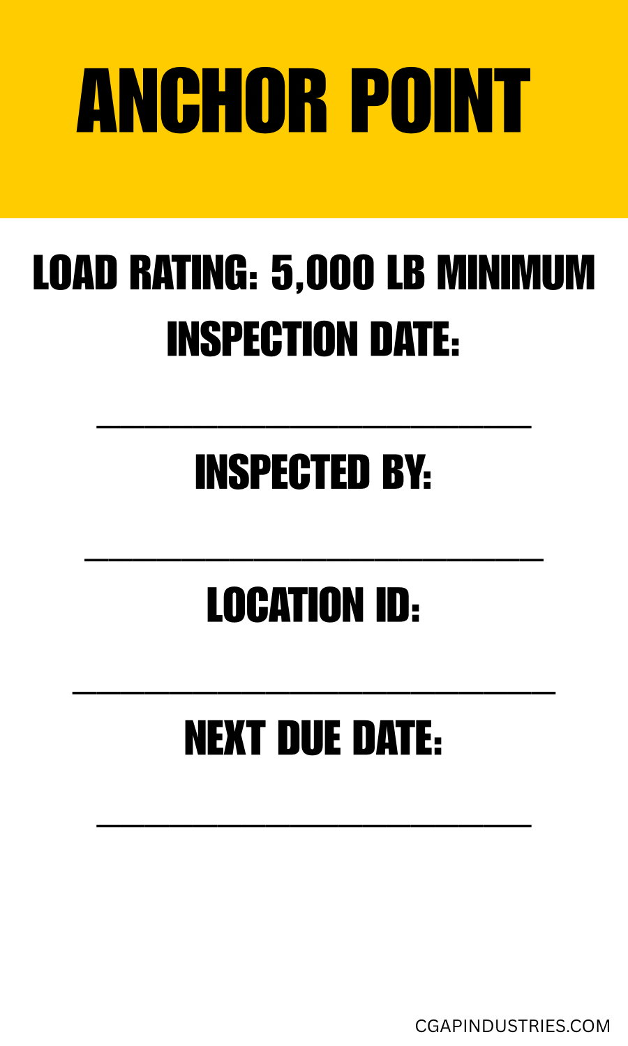 Anchor Point Label — 5,000 lb Minimum (3″ × 5″, Waterproof • Write - On • Peel & Stick) - CGAP Industries