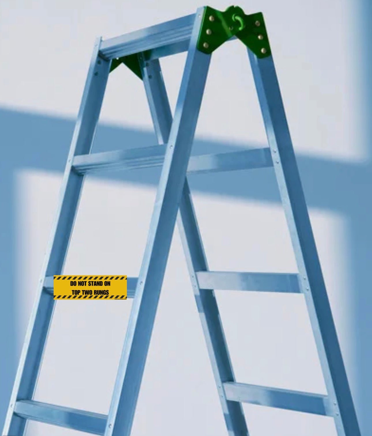 DO NOT STAND ON TOP TWO RUNGS” Ladder Safety Decal (2″×6″ Vinyl – Peel & Stick) - CGAP Industries
