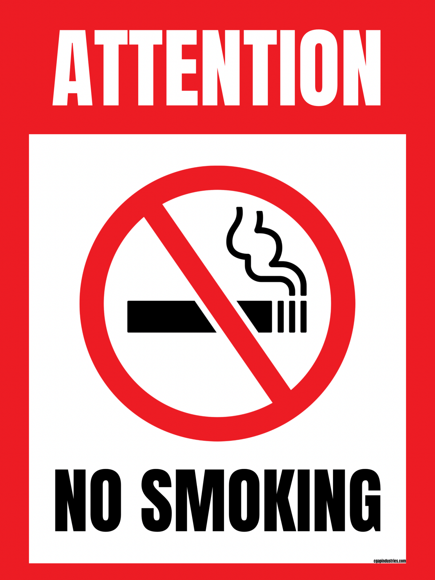No Smoking Sign – Red “Attention” Header Design | Indoor/Outdoor Safety Decal (8.5 × 11 in) | CGAP Safety - CGAP Industries