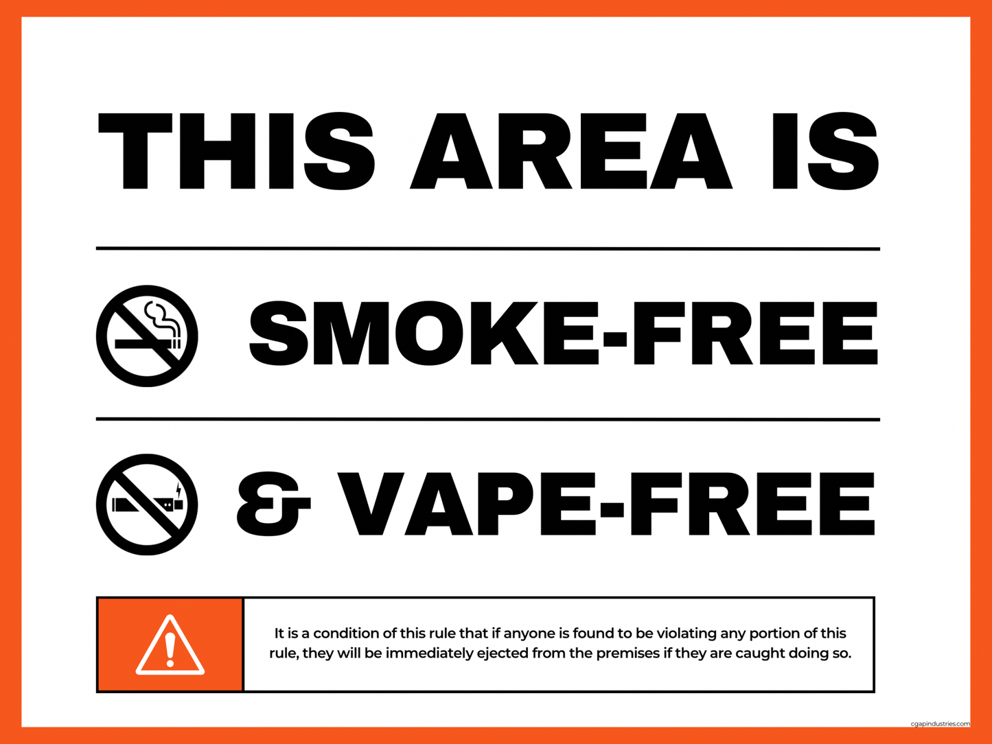 Smoke - Free & Vape - Free Area Sign – Bold Orange & Black Design | Indoor/Outdoor Safety Decal (8.5 × 11 in) | CGAP Safety - CGAP Industries