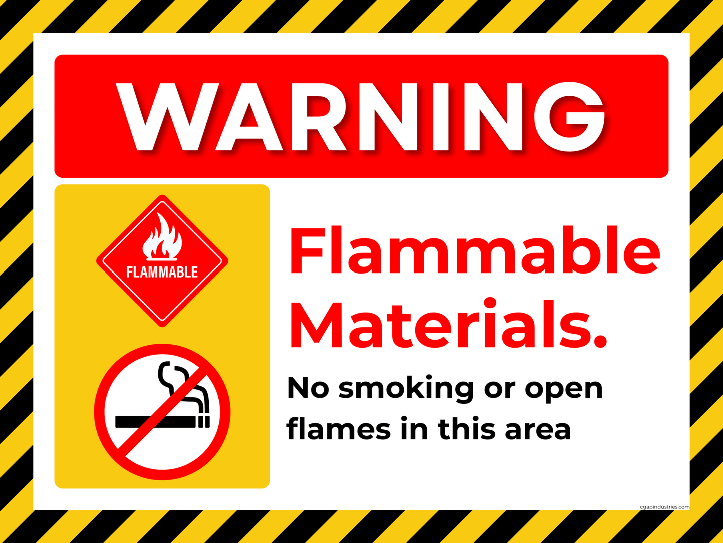 Warning – Flammable Materials Sign – No Smoking or Open Flames | Indoor/Outdoor Safety Decal (8.5 × 11 in) | CGAP Safety - CGAP Industries