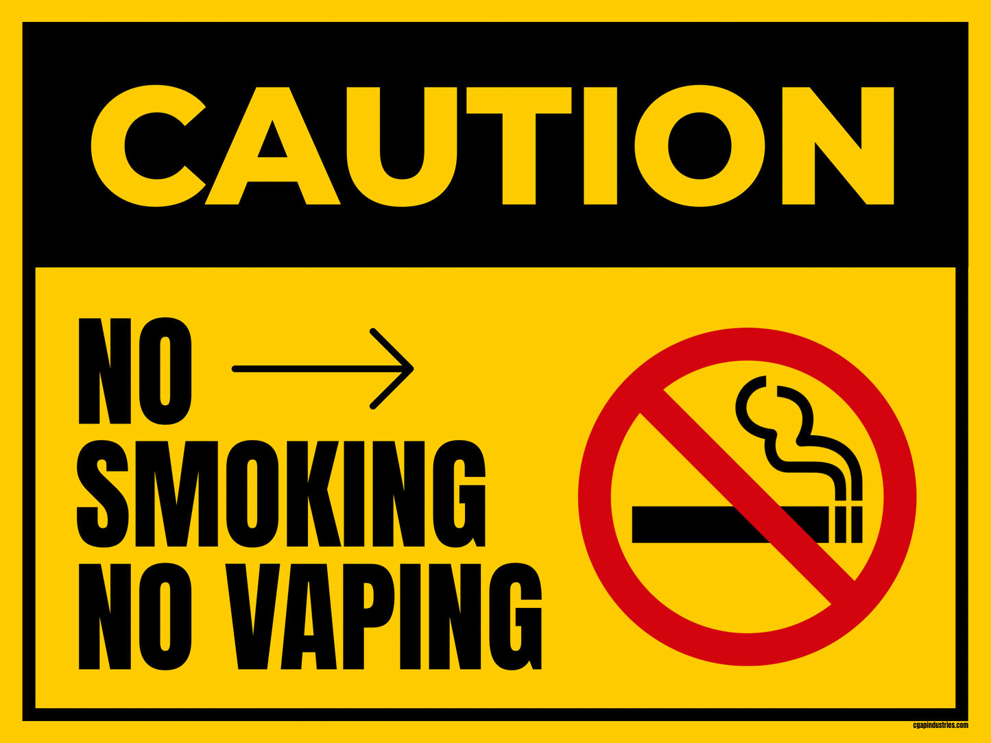 Caution No Smoking / No Vaping Sign – Yellow & Black OSHA Style | Indoor/Outdoor Safety Decal (8.5 × 11 in) | CGAP Safety