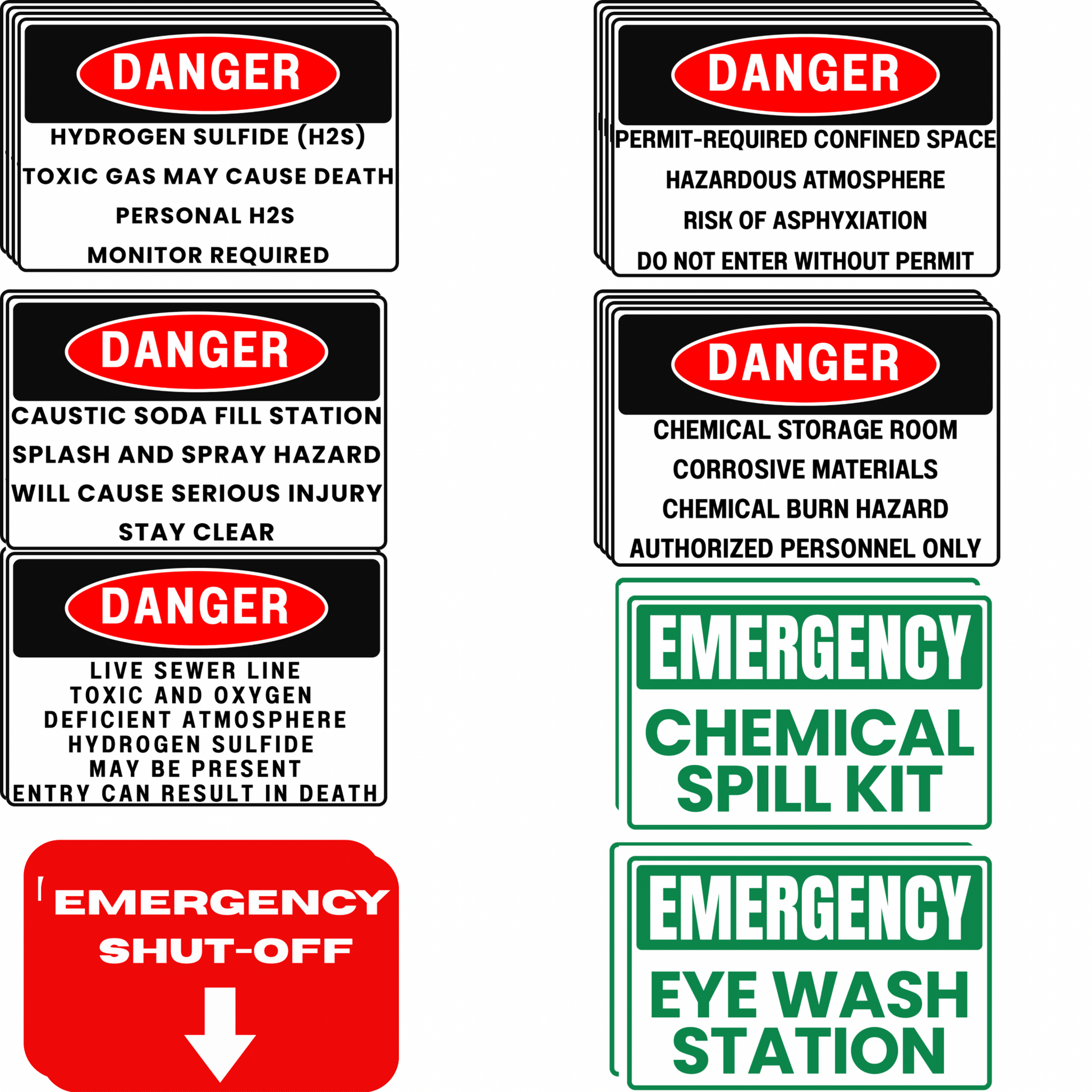 22 - Piece Wastewater Treatment Plant Safety Sign Bundle | 2026 OSHA Compliance Ready | 8" x 12" Rust - Resistant Aluminum | Danger Sewer Line, H2S, Confined Space & Chemical Signs - CGAP Industries