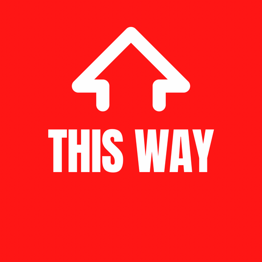 THIS WAY — Red Directional Arrow Sign (8.5 × 11 in, Peel & Stick, Waterproof)
