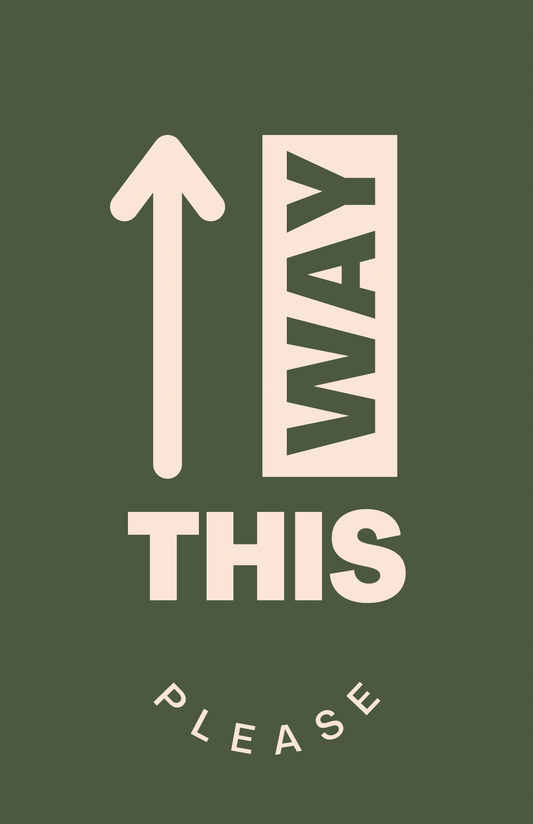 THIS WAY PLEASE — Modern Directional Sign (8.5 × 11 in, Matte Finish, Peel & Stick)
