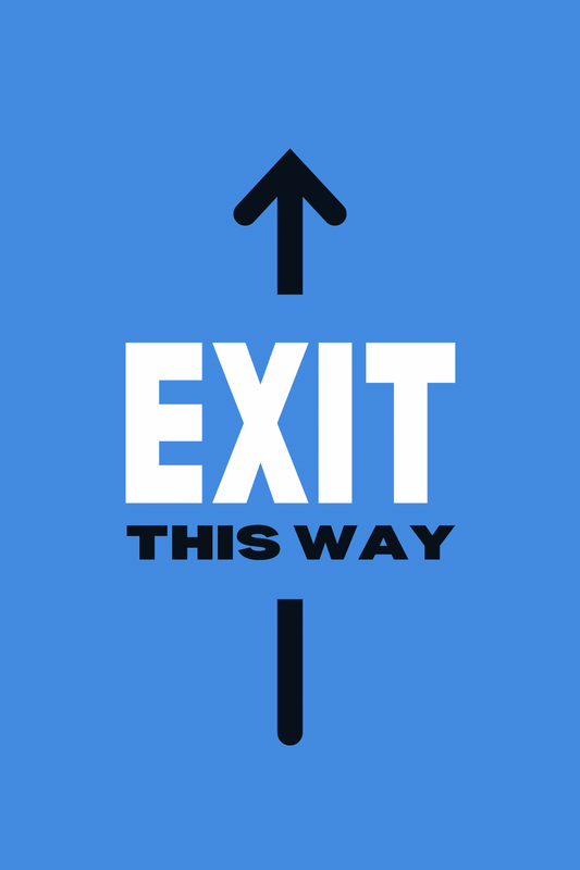 EXIT This Way — Blue Directional Arrow Sign (8.5 × 11 in, Peel & Stick, Waterproof)
