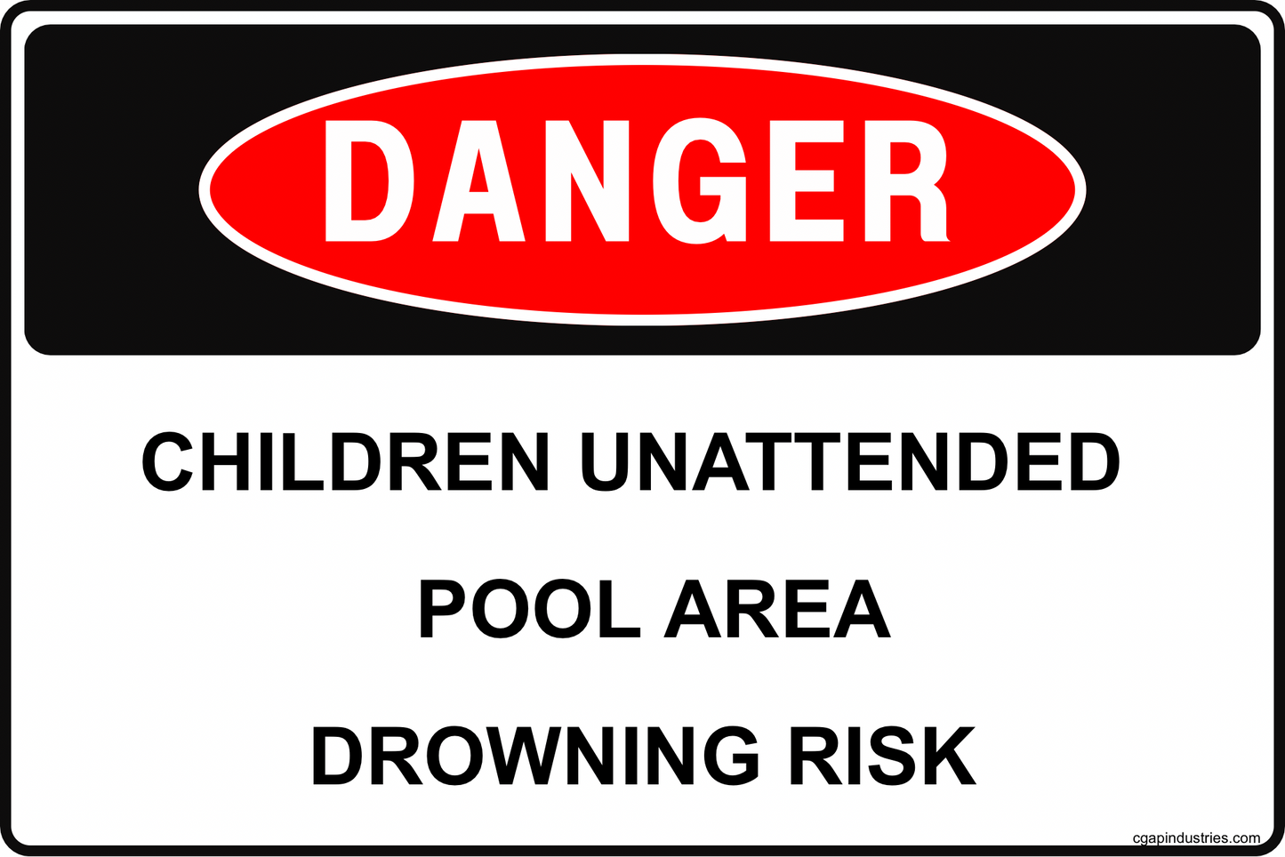 Danger Children Unattended Pool Area Drowning Risk Sign – 8x12 Rust-Resistant Aluminum Pool Safety Warning for Fence, Gate & Patio by CGAP Safety