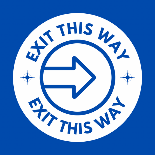 Exit This Way – Right Arrow (Blue Circle) Peel-and-Stick Safety Sign (8.5 × 11 in)