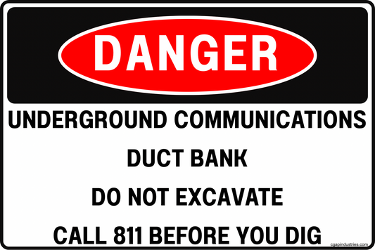 Danger Underground Communications Duct Bank Sign – Do Not Excavate, Call 811 Before You Dig, 8x12 Rust-Resistant Aluminum Utility Safety Sign by CGAP Safety