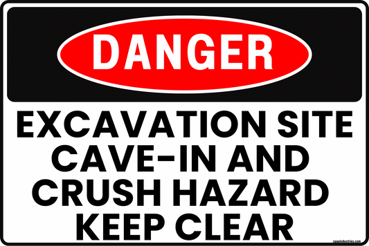 Danger Excavation Site Sign – Cave-In and Crush Hazard, Keep Clear – 8x12 Rust-Resistant Aluminum, UV-Resistant, Pre-Drilled – by CGAP Safety