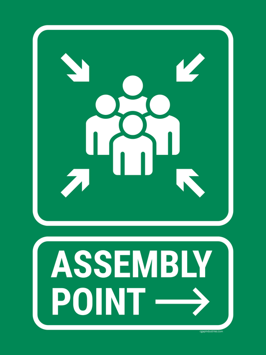 Emergency Assembly Point – Green Peel-and-Stick Safety Sign (8.5 × 11 in)