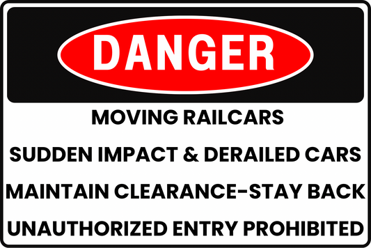 DANGER MOVING RAILCARS & DERAILED EQUIPMENT SAFETY SIGN FOR ACTIVE RAIL YARDS, 8X12 RUST-RESISTANT ALUMINUM WITH UV-RESISTANT GRAPHICS BY CGAP SAFETY