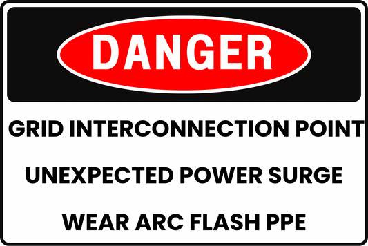 GRID INTERCONNECTION POINT DANGER UNEXPECTED POWER SURGE & ARC FLASH HAZARD SAFETY SIGN, 8X12 RUST-RESISTANT ALUMINUM WITH UV-RESISTANT GRAPHICS BY CGAP SAFETY