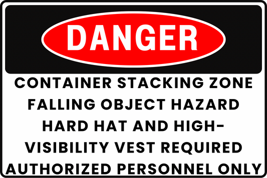 CONTAINER STACKING ZONE FALLING OBJECTS AND DEBRIS DANGER SAFETY SIGN, 8X12 RUST-RESISTANT ALUMINUM WITH UV-RESISTANT GRAPHICS BY CGAP SAFETY