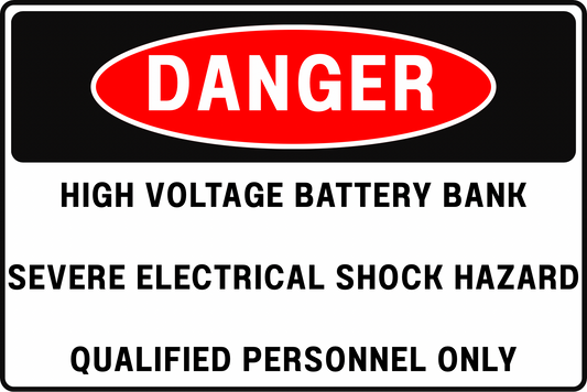 DANGER HIGH VOLTAGE BATTERY BANK ELECTRICAL SHOCK HAZARD SAFETY SIGN, 8X12 RUST-RESISTANT ALUMINUM WITH UV-RESISTANT BY CGAP SAFETY