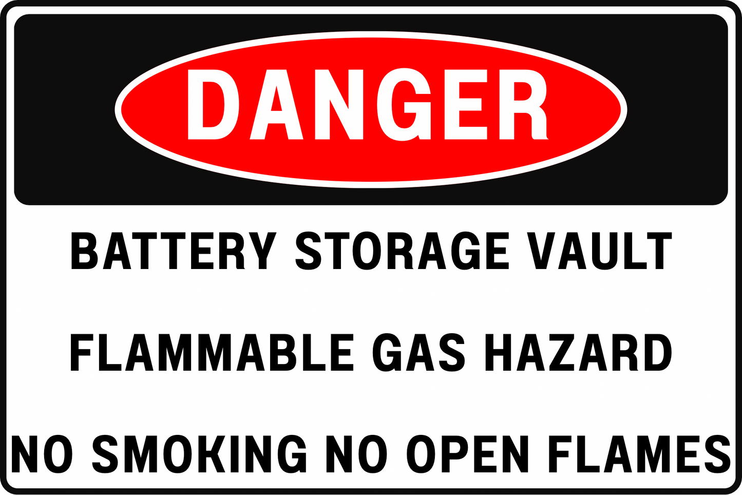 DANGER BATTERY STORAGE VAULT FLAMMABLE VAPORS & OFF-GASSING HAZARD SAFETY SIGN, 8X12 RUST-RESISTANT ALUMINUM WITH UV-RESISTANT BY CGAP SAFETY