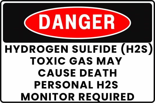Hydrogen Sulfide (H2S) Danger Sign – Toxic Gas May Cause Death, Personal H2S Monitor Required – 8x12 Rust-Resistant Aluminum Safety Sign by CGAP Safety