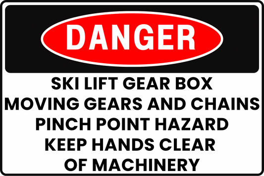 SKI LIFT MOTORS DANGER SIGN – PINCH POINT HAZARD – FOR SKI RESORT FACILITIES – 8X12 UV-RESISTANT, RUST-RESISTANT ALUMINUM – PROFESSIONAL FACILITY GRADE – BY CGAP SAFETY
