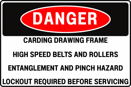 TEXTILE DRAW FRAMES DANGER SIGN – LOTO COMPLIANCE – FOR TEXTILE MANUFACTURING – 8X12 UV-RESISTANT, RUST-RESISTANT ALUMINUM – PROFESSIONAL FACILITY GRADE – BY CGAP SAFETY