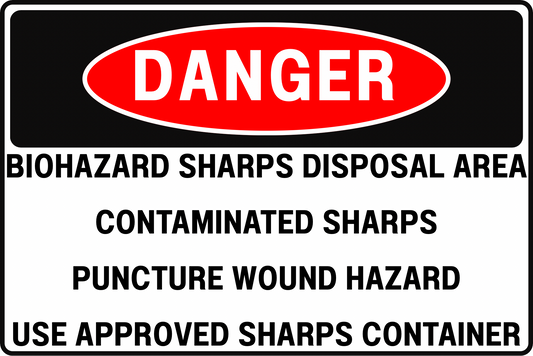 SHARPS WASTE DANGER SIGN – PUNCTURE WOUND HAZARD – FOR MEDICAL LAB FACILITY – 8X12 UV-RESISTANT, RUST-RESISTANT ALUMINUM – PROFESSIONAL FACILITY GRADE – BY CGAP SAFETY