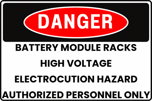 BATTERY MODULE RACKS DANGER SIGN – HIGH VOLTAGE ELECTROCUTION – FOR INDUSTRIAL ENERGY STORAGE – 8X12 UV-RESISTANT, RUST-RESISTANT ALUMINUM – PROFESSIONAL FACILITY GRADE – BY CGAP SAFETY