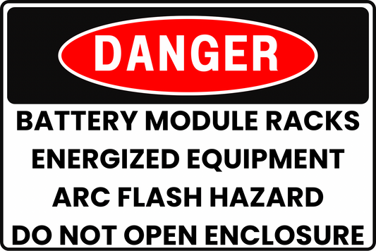 BATTERY MODULE RACKS DANGER SIGN – ARC FLASH HAZARD – FOR ELECTRICAL EQUIPMENT ROOMS – 8X12 UV-RESISTANT, RUST-RESISTANT ALUMINUM – PROFESSIONAL FACILITY GRADE – BY CGAP SAFETY