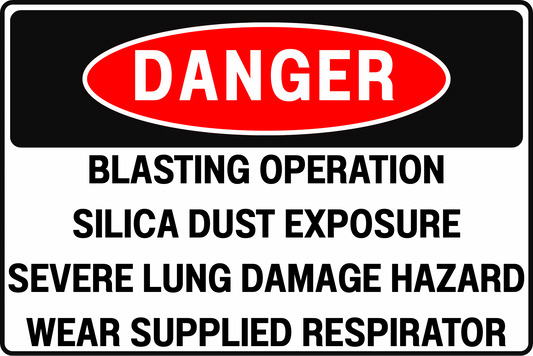 ABRASIVE BLASTING DANGER SIGN – SILICA DUST HAZARD – FOR BLASTING ROOMS AND AREAS – 8X12 UV-RESISTANT, RUST-RESISTANT ALUMINUM – PROFESSIONAL FACILITY GRADE – BY CGAP SAFETY