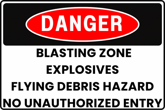 BLASTING DANGER SIGN – EXPLOSIVES AND FLYING DEBRIS – FOR UNDERGROUND SHAFTS – 8X12 UV-RESISTANT, RUST-RESISTANT ALUMINUM – PROFESSIONAL FACILITY GRADE – BY CGAP SAFETY