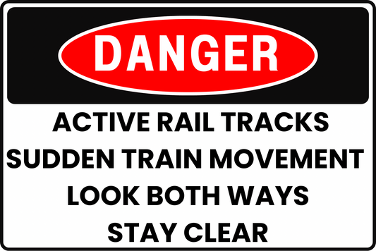 ACTIVE RAIL YARD TRACKS DANGER SAFETY SIGN FOR HIGH - SPEED TRAIN MOVEMENT ZONES, 8X12 RUST - RESISTANT ALUMINUM WITH UV - RESISTANT GRAPHICS BY CGAP SAFETY - CGAP Industries