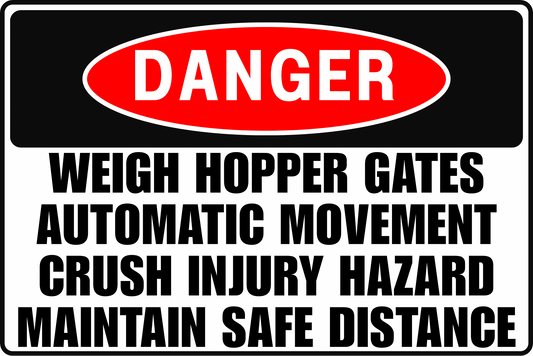 BATCHING WEIGH HOPPER DANGER SIGN – CRUSH HAZARD CONTROL – FOR INDUSTRIAL FACILITIES – 8X12 UV - RESISTANT, RUST - RESISTANT ALUMINUM – PROFESSIONAL FACILITY GRADE – BY CGAP SAFETY - CGAP Industries