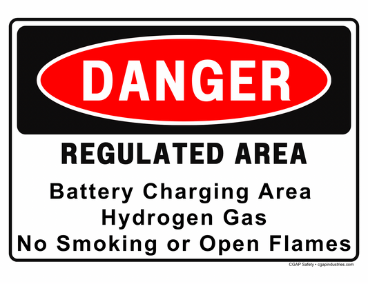 Battery Charging Area Danger Sign – Hydrogen Gas, No Smoking or Open Flames – 8x12 Aluminum, OSHA/NFPA Compliant – CGAP Safety - CGAP Industries