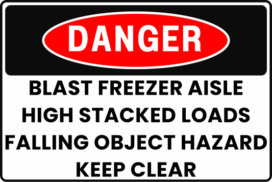 BLAST FREEZER AISLE DANGER SIGN – FALLING OBJECTS HAZARD – FOR COLD STORAGE FACILITIES – 8X12 UV - RESISTANT, RUST - RESISTANT ALUMINUM – PROFESSIONAL FACILITY GRADE – BY CGAP SAFETY - CGAP Industries