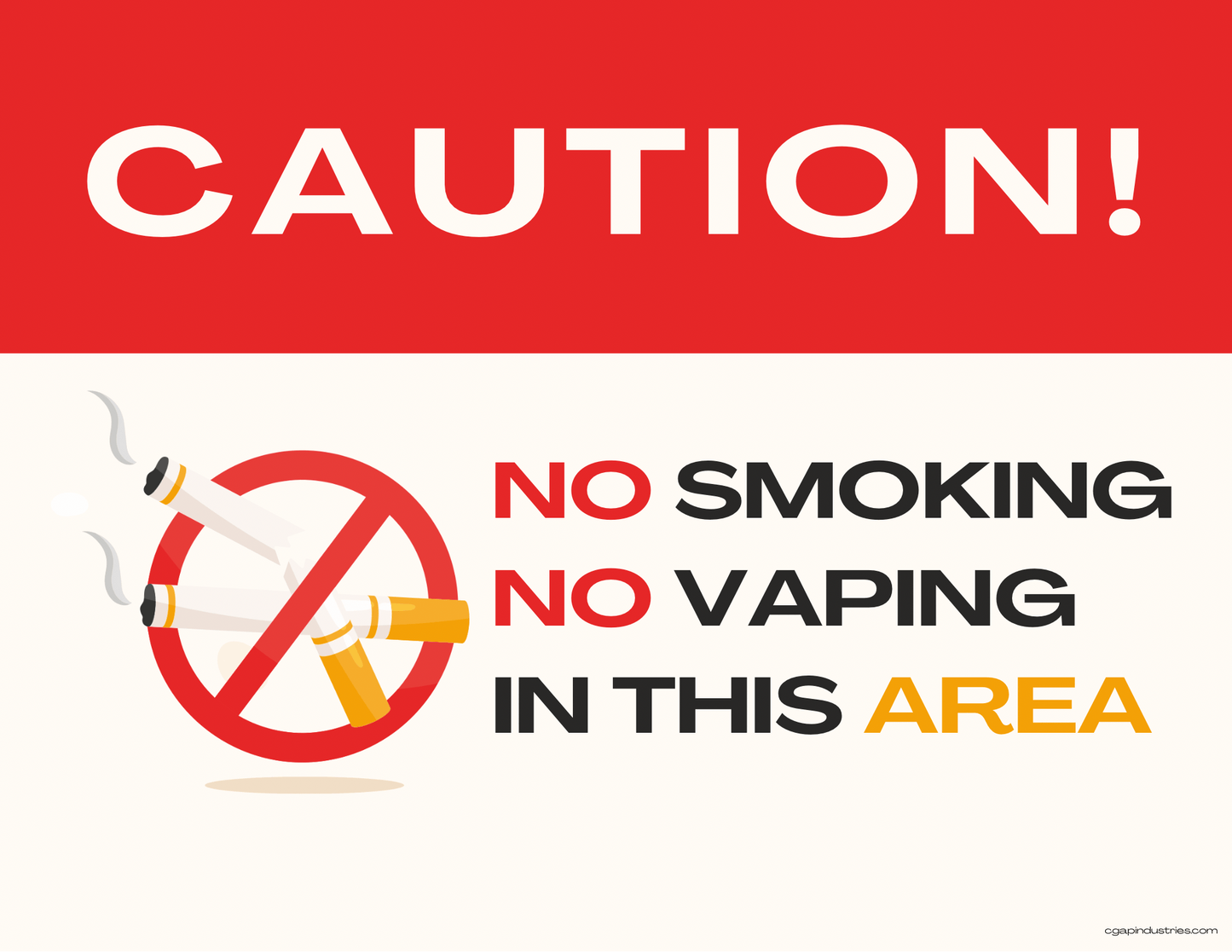 Caution: No Smoking / No Vaping in This Area – Bold Red Header | Indoor/Outdoor Safety Decal (8.5 × 11 in) | CGAP Safety - CGAP Industries