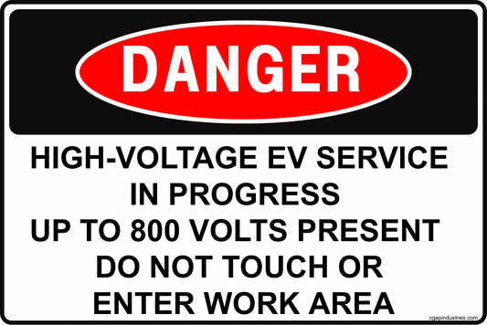 CGAP Safety DANGER – High - Voltage EV Service in Progress Sign, 8x12 in Aluminum, Electric Vehicle Battery Repair Safety Sign for Auto Shops - CGAP Industries