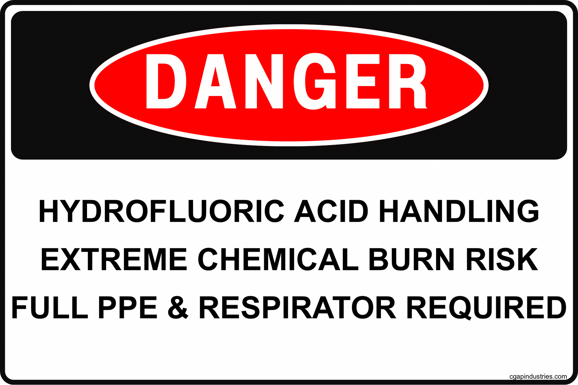 CGAP Safety DANGER – Hydrofluoric Acid Handling Sign, 8x12 Aluminum, Extreme Burn & Toxicity Warning for Labs & Industrial Sites - CGAP Industries
