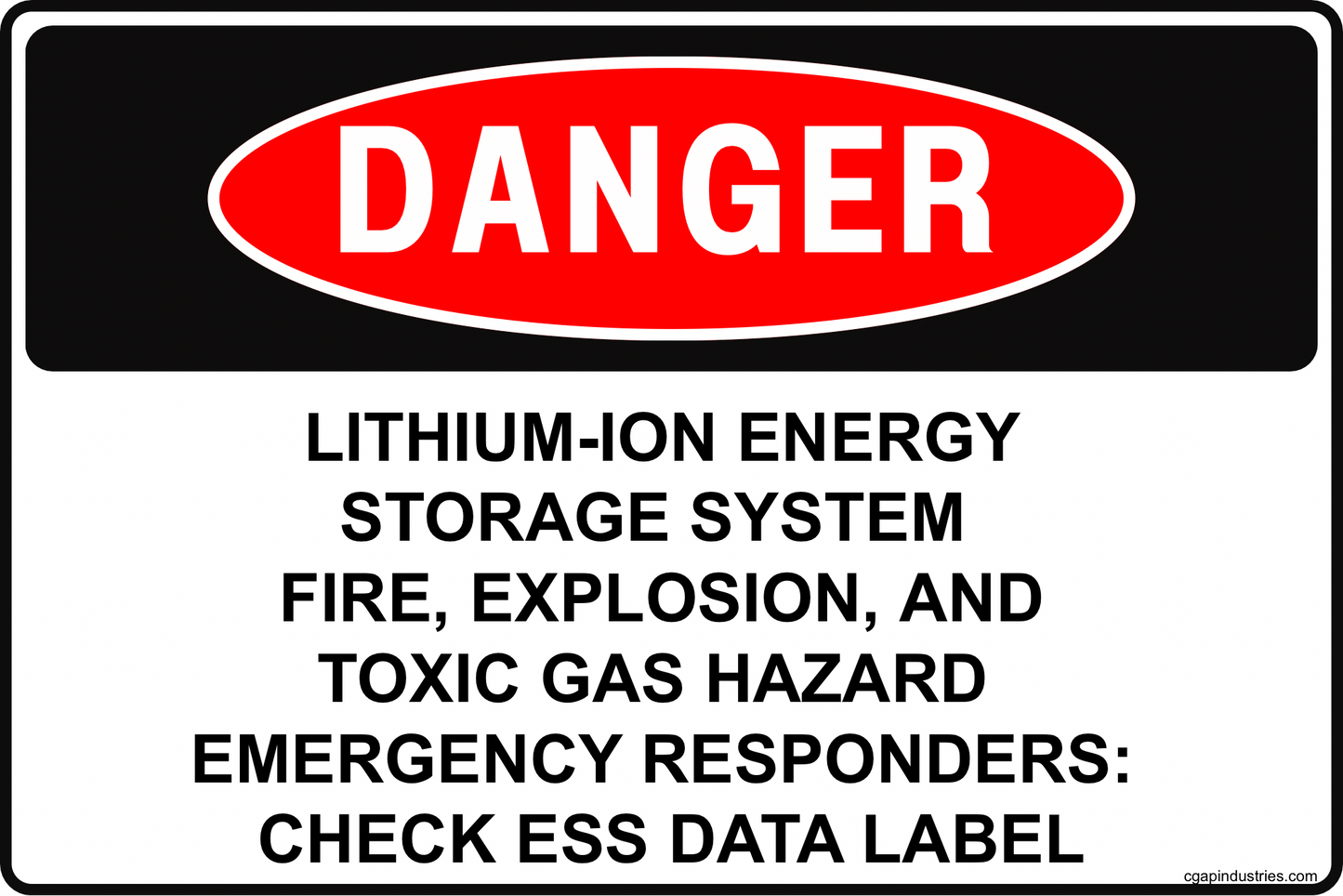 CGAP Safety DANGER – Lithium - Ion Energy Storage System (ESS) Sign, 8x12 in Aluminum, Battery Room Fire & Explosion Hazard Sign for Solar and Backup Power - CGAP Industries