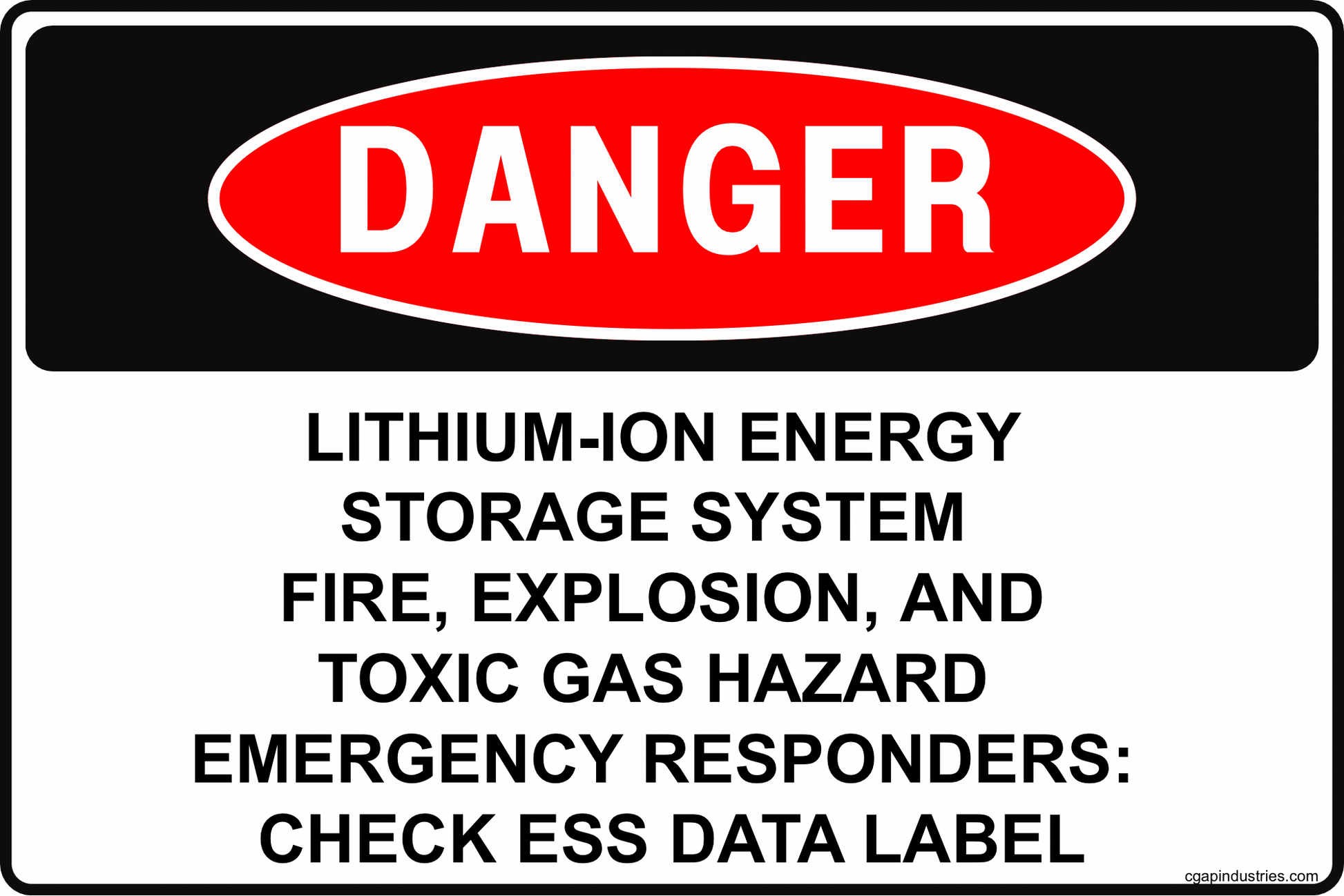 CGAP Safety DANGER – Lithium - Ion Energy Storage System (ESS) Sign, 8x12 in Aluminum, Battery Room Fire & Explosion Hazard Sign for Solar and Backup Power - CGAP Industries