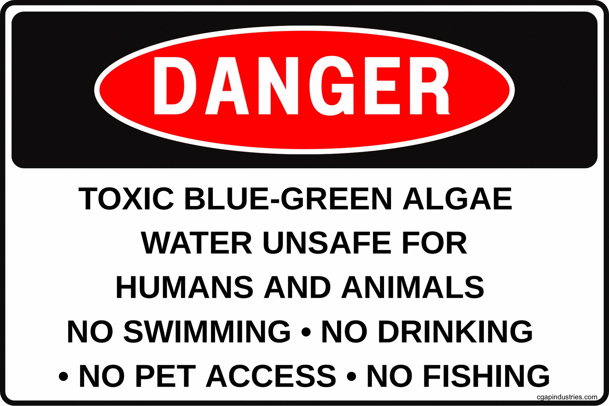 CGAP Safety DANGER – Toxic Blue - Green Algae Sign, 8x12 in Aluminum, Harmful Algal Bloom Water Safety Sign for Lakes, Ponds & Parks - CGAP Industries