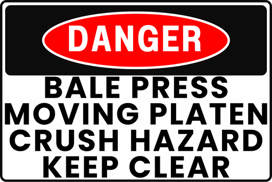 CRUSH INJURY DANGER SIGN – HYDRAULIC FORCE – FOR BALING OPERATIONS – 8X12 UV - RESISTANT, RUST - RESISTANT ALUMINUM – PROFESSIONAL FACILITY GRADE – BY CGAP SAFETY - CGAP Industries
