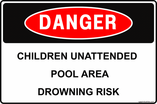 Danger Children Unattended Pool Area Drowning Risk Sign – 8x12 Rust - Resistant Aluminum Pool Safety Warning for Fence, Gate & Patio by CGAP Safety - CGAP Industries
