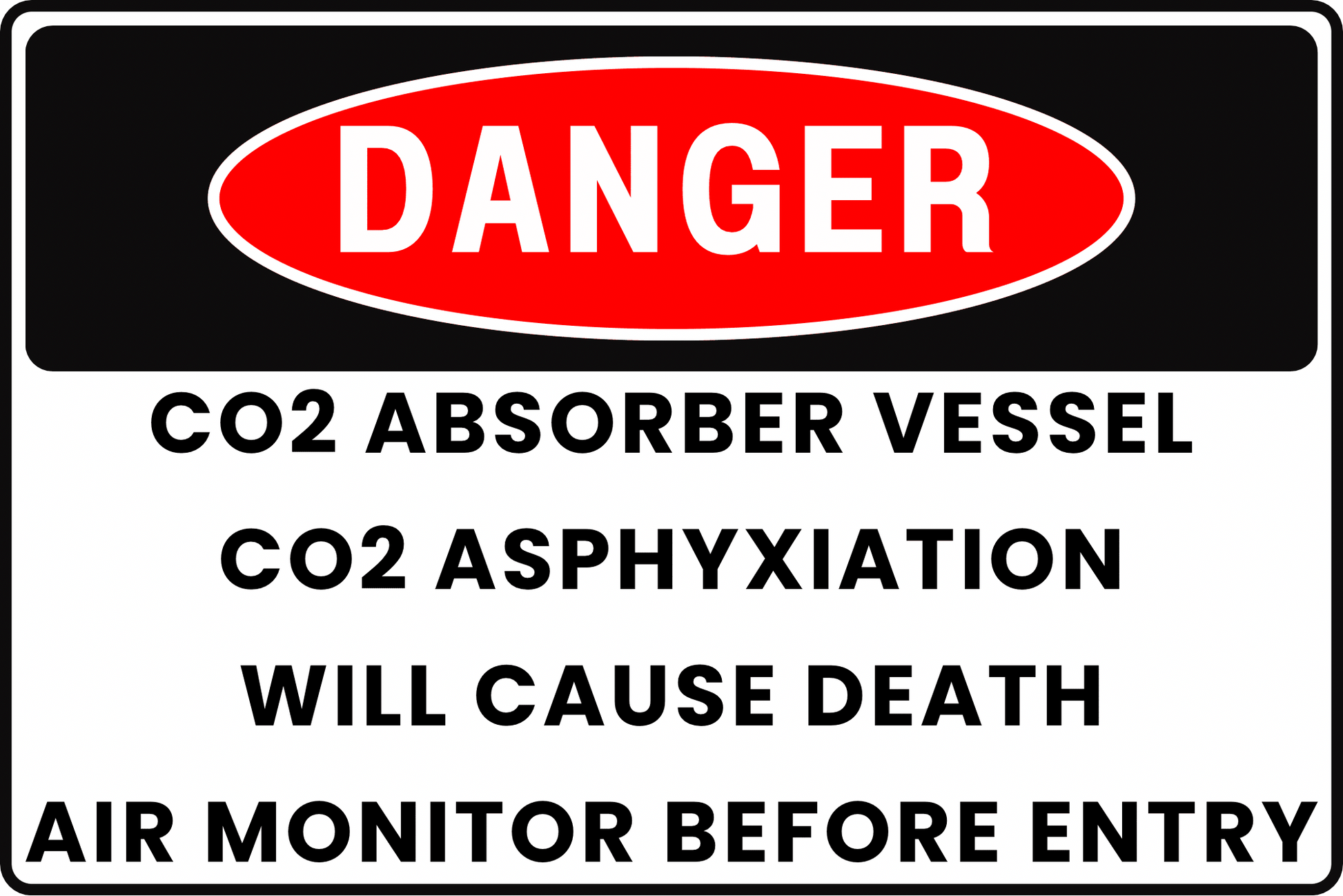 DANGER CO2 Absorber Vessel Sign, CO2 Asphyxiation, Will Cause Death, Air Monitor Before Entry, Aluminum 12x8, UV - Resistant, Rust - Resistant by CGAP Safety - CGAP Industries
