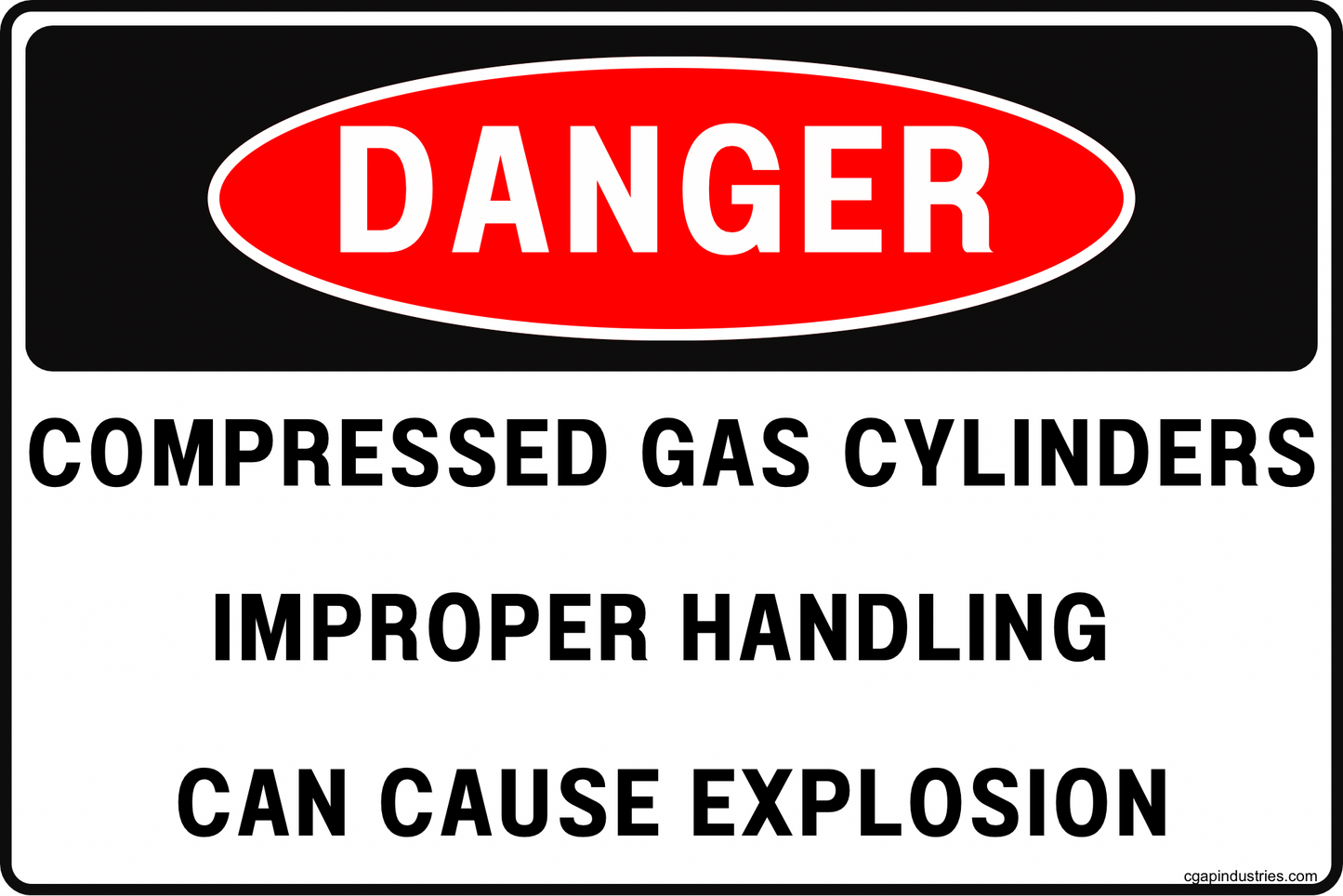 Danger Compressed Gas Cylinders Sign – Improper Handling Can Cause Explosion – Gas Bottle Storage Safety Sign – 8x12 Aluminum – Welding, Oxygen, Acetylene Tank Warning – OSHA Style Workplace Sign - CGAP Industries
