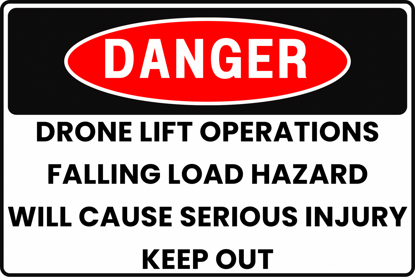 DANGER Drone Lift Operations Sign, Falling Load Hazard, Will Cause Serious Injury, Keep Out, Aluminum 12x8, UV - Resistant, Rust - Resistant by CGAP Safety - CGAP Industries