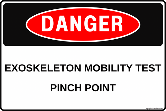 Danger Exoskeleton Mobility Test Pinch Point Sign (8x12 Aluminum) | High - Visibility Safety Warning for Robotics, Wearable Tech, R&D Labs, Testing Areas - CGAP Industries
