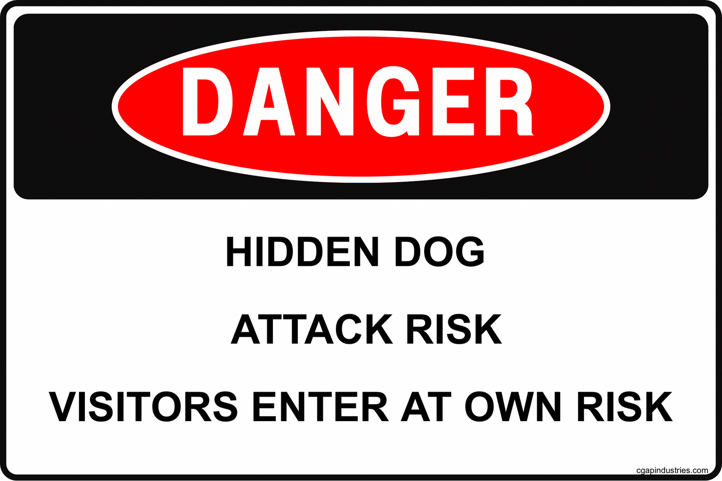 Danger Hidden Dog Attack Risk Sign – Visitors Enter at Own Risk, 8x12 Aluminum Beware of Dog Warning for Yard Fence or Gate, Weather Resistant - CGAP Industries