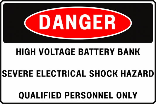 DANGER HIGH VOLTAGE BATTERY BANK ELECTRICAL SHOCK HAZARD SAFETY SIGN, 8X12 RUST - RESISTANT ALUMINUM WITH UV - RESISTANT BY CGAP SAFETY - CGAP Industries
