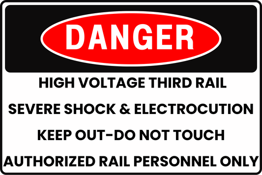 DANGER HIGH VOLTAGE THIRD RAIL ELECTROCUTION HAZARD SAFETY SIGN FOR RAILWAY SUBSTATIONS & TRACKS, 8X12 RUST - RESISTANT ALUMINUM WITH UV - RESISTANT GRAPHICS BY CGAP SAFETY - CGAP Industries
