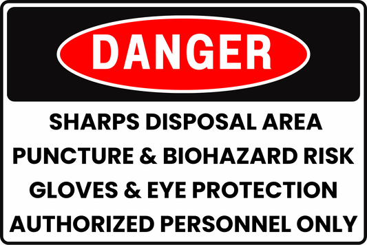 DANGER SHARPS DISPOSAL UNIT BIOHAZARD PUNCTURE RISK SIGN FOR HOSPITALS & CLINICS, 8X12 RUST - RESISTANT ALUMINUM WITH UV - RESISTANT GRAPHICS BY CGAP SAFETY - CGAP Industries